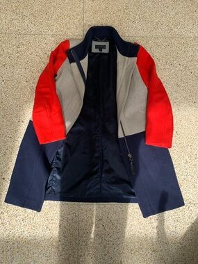 J. Crew Colorblock Wool Coat in Navy, Red, Gray